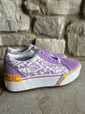 Vans Old Skool platform Sneaker - Purple/White/Yellow Wavy Daze Sheer Lilac NEW